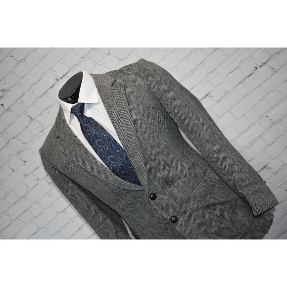 William John Blazer Tweed Style Mens Size 40 Reg Gray Herringbone Linen Wool - Picture 3 of 12